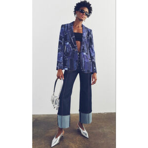 Cinq à Sept Cheyenne Photoreal Denim Patch Print Blazer Jacket Women's Size 2